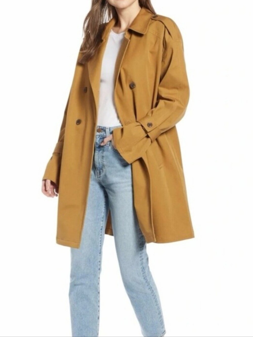 NEW! Something Navy Double-Breasted Oversized Cotton Trench Coat Size XXL